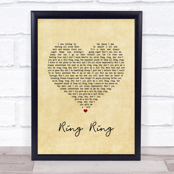 ABBA Ring Ring Vintage Heart Song Lyric Quote Music Print