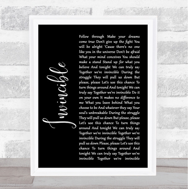 Muse Invincible Black Script Song Lyric Quote Music Print