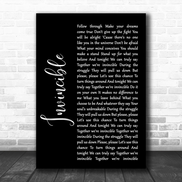 Muse Invincible Black Script Song Lyric Quote Music Print