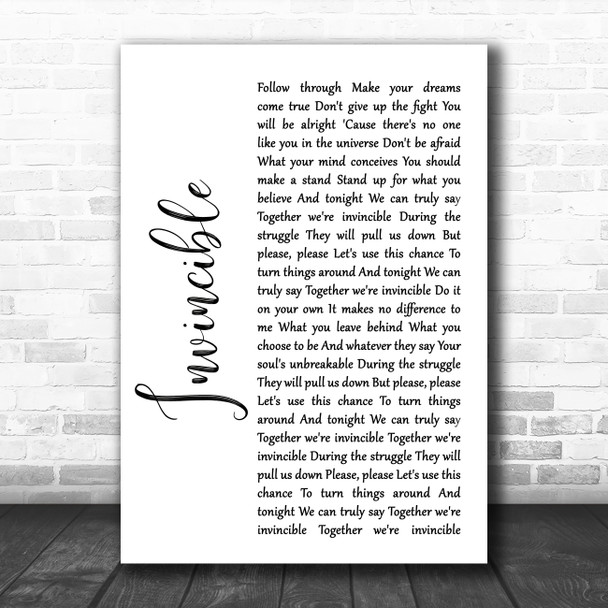 Muse Invincible White Script Song Lyric Quote Music Print