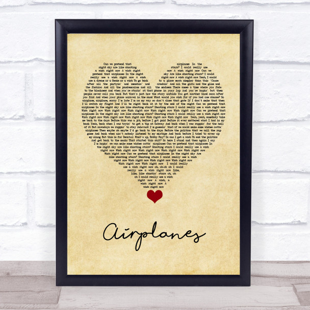 BoB Airplanes Vintage Heart Song Lyric Quote Music Print