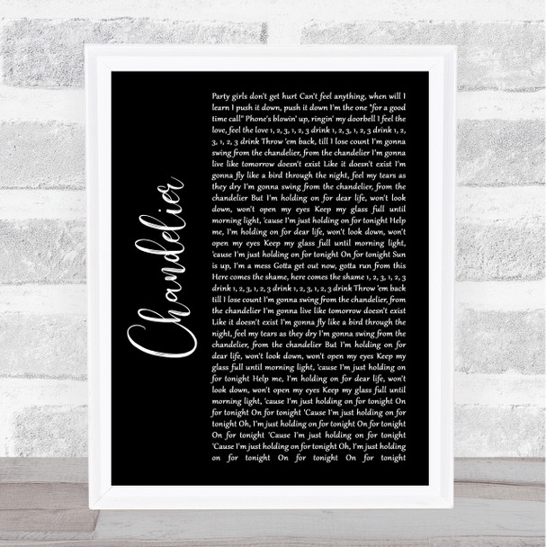 Sia Chandelier Black Script Song Lyric Quote Music Print