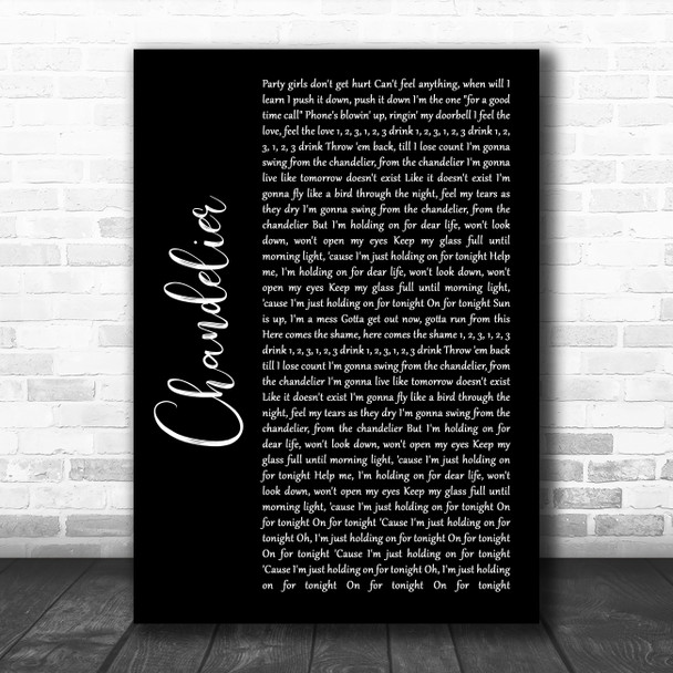 Sia Chandelier Black Script Song Lyric Quote Music Print