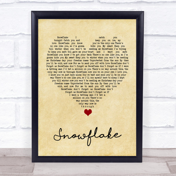 Sia Snowflake Vintage Heart Song Lyric Quote Music Print