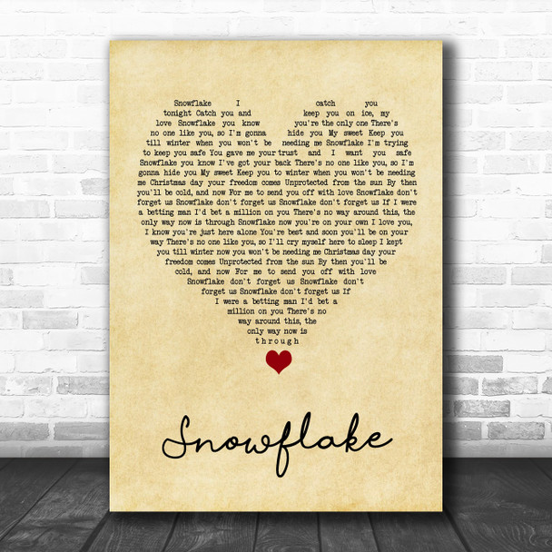 Sia Snowflake Vintage Heart Song Lyric Quote Music Print