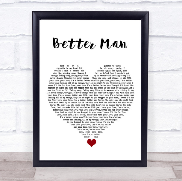 5 Seconds Of Summer Better Man White Heart Song Lyric Quote Music Print