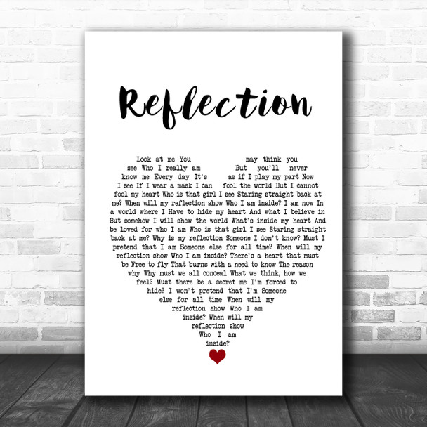 Christina Aguilera Reflection White Heart Song Lyric Quote Music Print