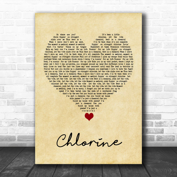 Twenty One Pilots Chlorine Vintage Heart Song Lyric Quote Music Print