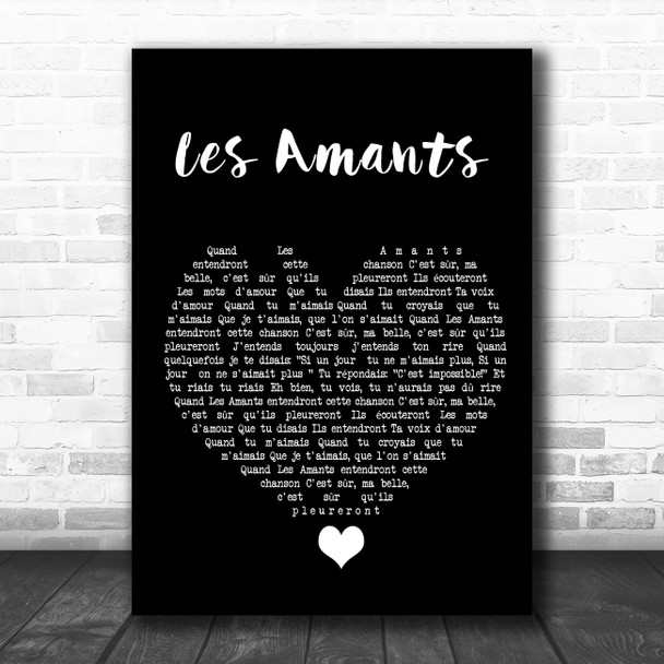 Charles Dumont Les Amants Black Heart Song Lyric Quote Music Print