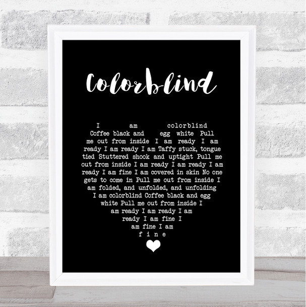 Counting Crows Colorblind Black Heart Song Lyric Quote Music Print