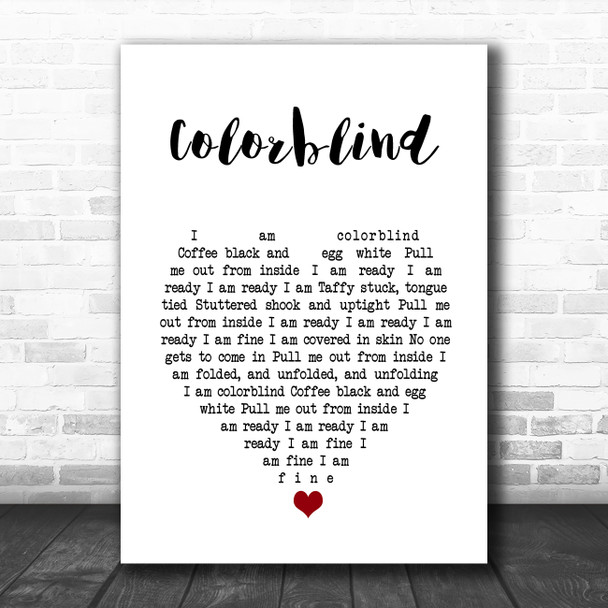 Counting Crows Colorblind White Heart Song Lyric Quote Music Print