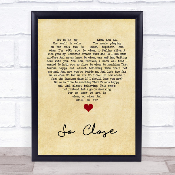 Jon McLaughlin So Close Vintage Heart Song Lyric Quote Music Print