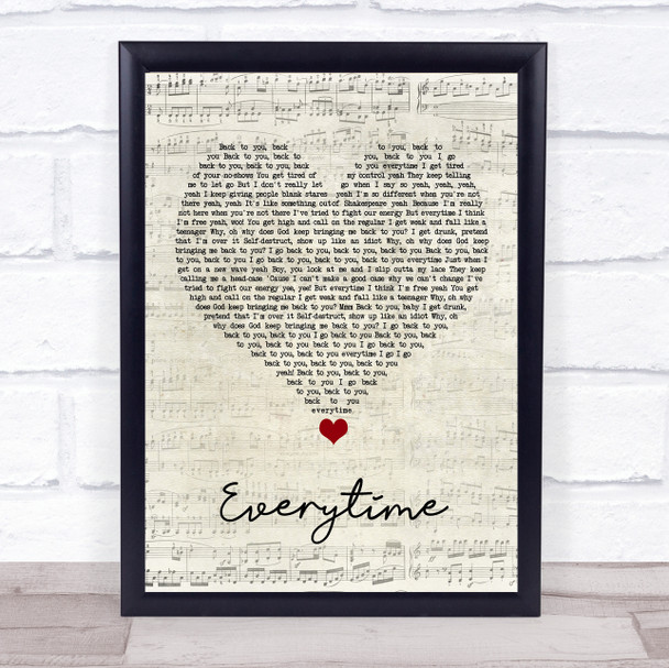 Ariana Grande Everytime Script Heart Song Lyric Quote Music Print