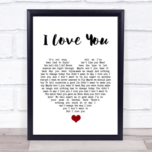 Billie Eilish I Love You White Heart Song Lyric Quote Music Print