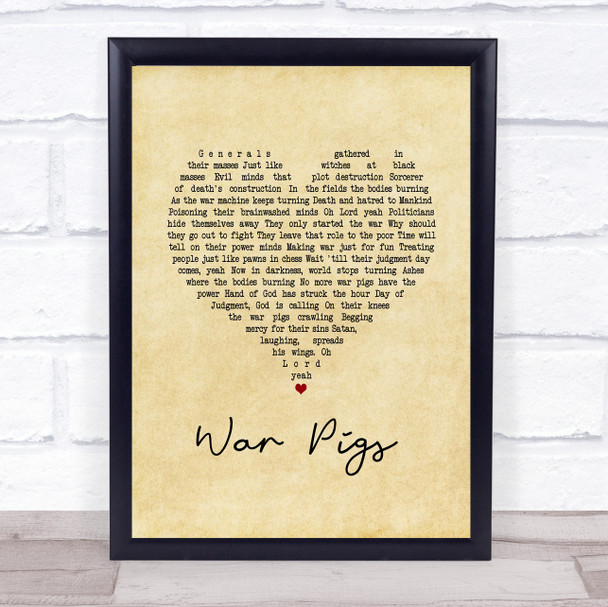 Black Sabbath War Pigs Vintage Heart Song Lyric Quote Music Print