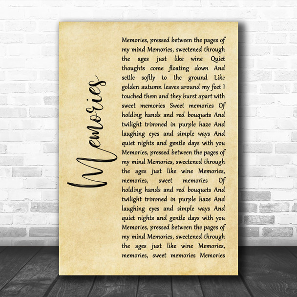 Elvis Presley Memories Rustic Script Song Lyric Quote Music Print