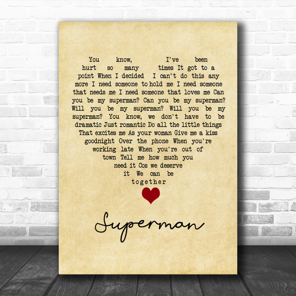 Black Coffee Superman Vintage Heart Song Lyric Quote Music Print