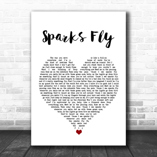 Taylor Swift Sparks Fly White Heart Song Lyric Quote Music Print