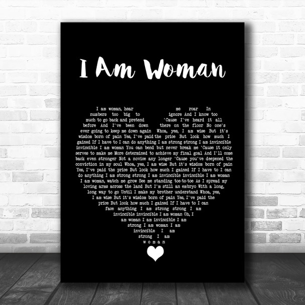 Helen Reddy I Am Woman Black Heart Song Lyric Quote Music Print