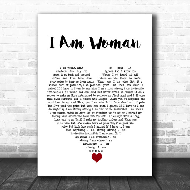 Helen Reddy I Am Woman White Heart Song Lyric Quote Music Print