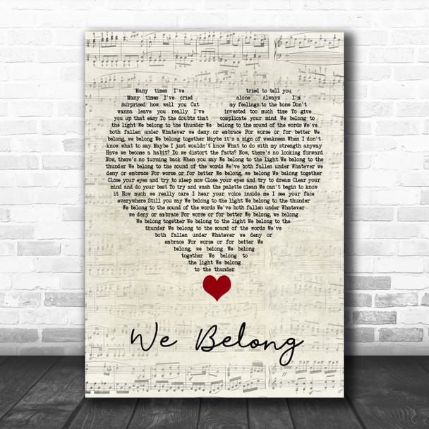 Pat Benatar We Belong Script Heart Song Lyric Quote Music Print