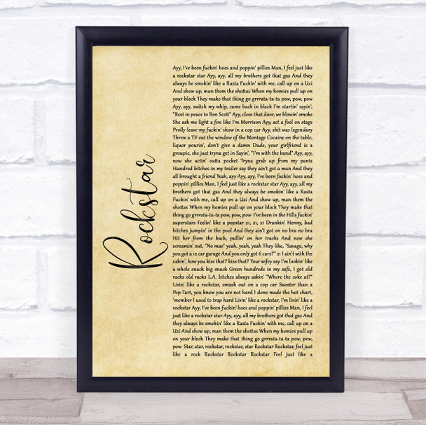 Post Malone Rockstar Rustic Script Song Lyric Quote Music Print