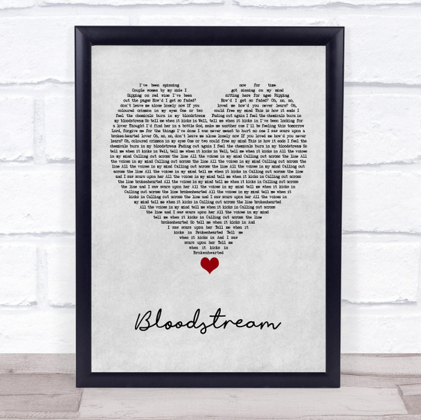 Ed Sheeran Bloodstream Grey Heart Song Lyric Quote Music Print