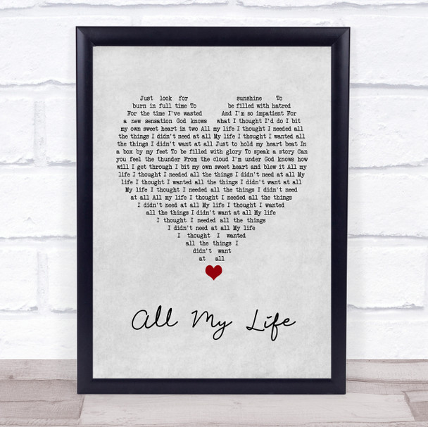 Evan Dando All My Life Grey Heart Song Lyric Quote Music Print