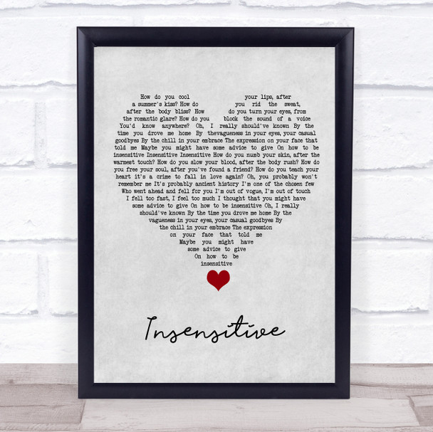 Jann Arden Insensitive Grey Heart Song Lyric Quote Music Print