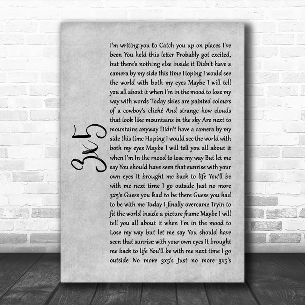 John Mayer 3x5 Grey Rustic Script Song Lyric Quote Music Print