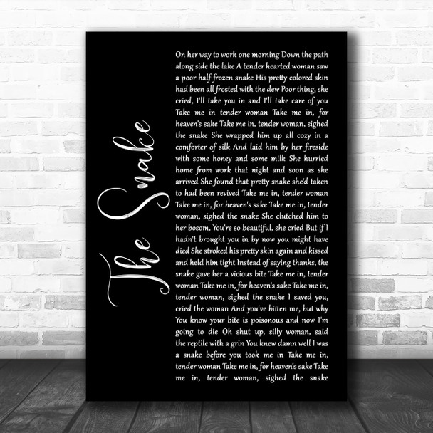 Al Wilson The Snake Black Script Song Lyric Quote Music Print