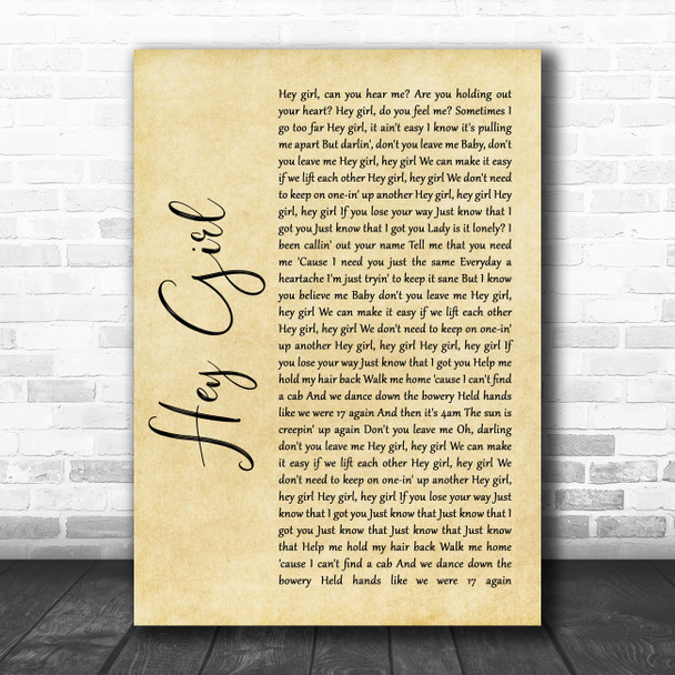 Lady Gaga Hey Girl Rustic Script Song Lyric Quote Music Print