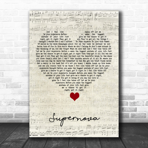 Mr Hudson Supernova Script Heart Song Lyric Quote Music Print