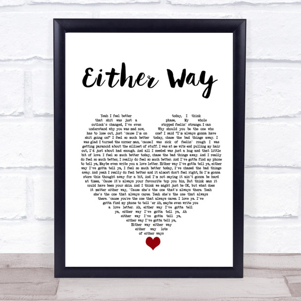 The Twang Either Way White Heart Song Lyric Quote Music Print