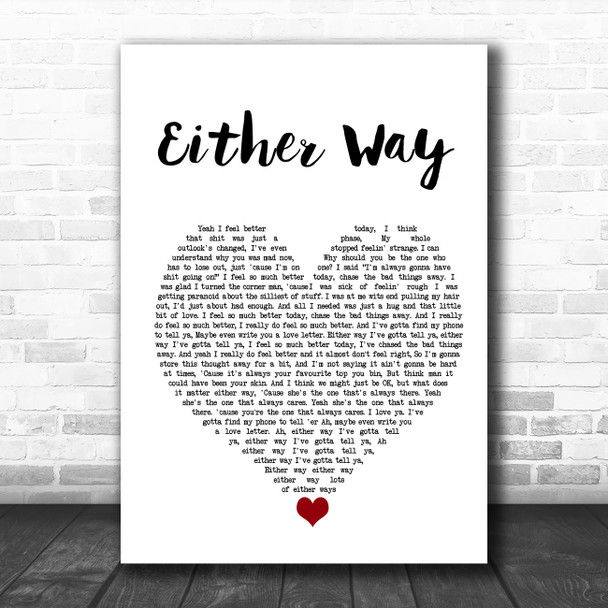 The Twang Either Way White Heart Song Lyric Quote Music Print