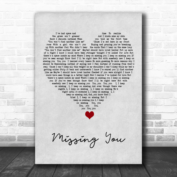 The Vamps Missing You Grey Heart Song Lyric Quote Music Print