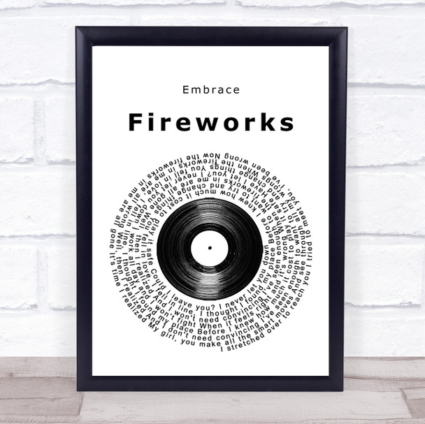 Embrace Fireworks Vinyl Record Song Lyric Quote Music Print