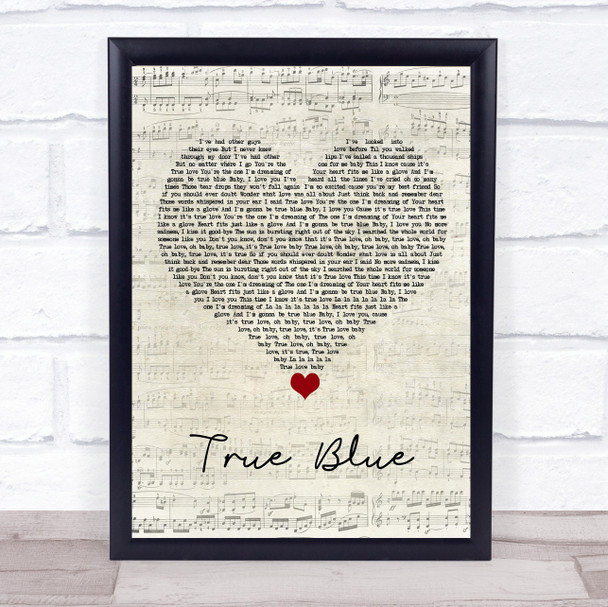 Madonna True Blue Script Heart Song Lyric Quote Music Print