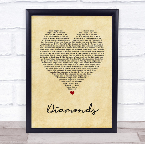 Rihanna Diamonds Vintage Heart Song Lyric Quote Music Print