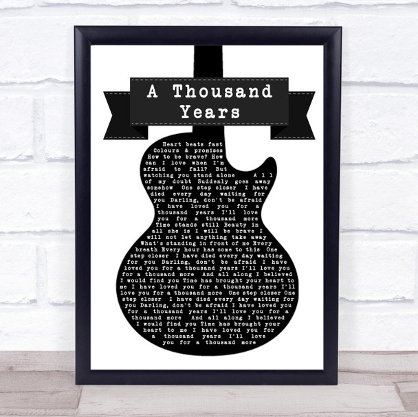 Christina Perri A Thousand Years Black & White Guitar Song Lyric Music Wall Art Print