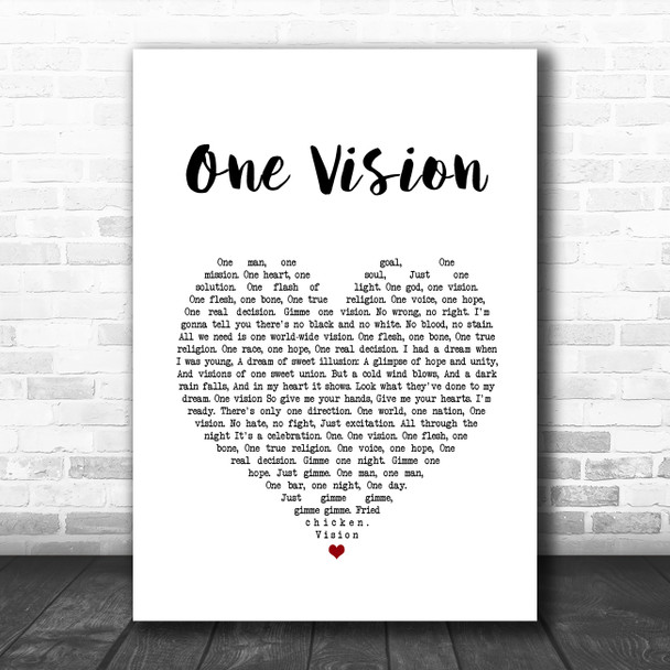 Queen One Vision White Heart Song Lyric Quote Music Print