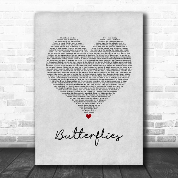 samsa butterflies Grey Heart Song Lyric Quote Music Print