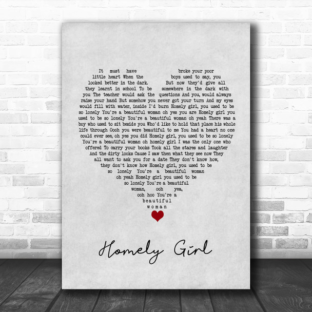 UB40 Homely Girl Grey Heart Song Lyric Quote Music Print