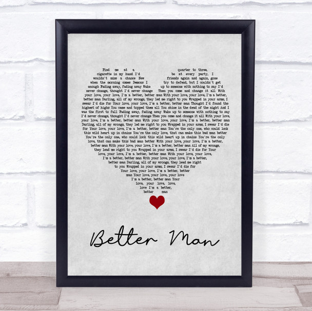 5 Seconds Of Summer Better Man Grey Heart Song Lyric Quote Music Print