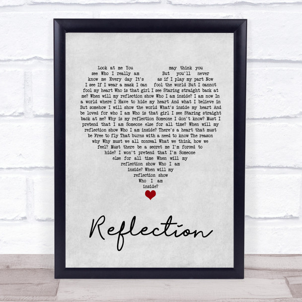 Christina Aguilera Reflection Grey Heart Song Lyric Quote Music Print
