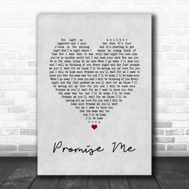 Beverley Craven Promise Me Grey Heart Song Lyric Quote Music Print