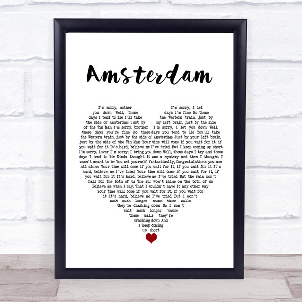 Imagine Dragons Amsterdam White Heart Song Lyric Quote Music Print