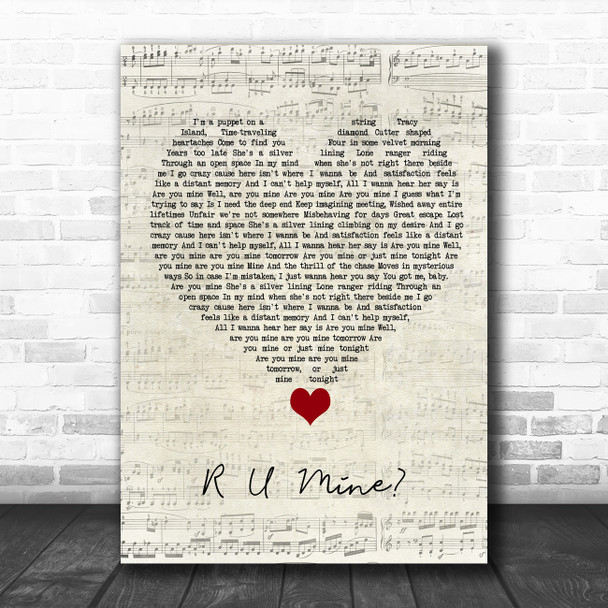 Arctic Monkeys R U Mine Script Heart Song Lyric Quote Music Print