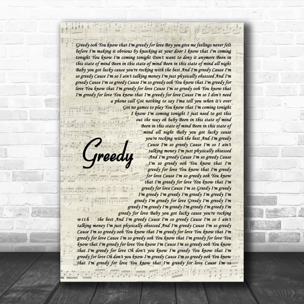 Ariana Grande Greedy Vintage Script Song Lyric Quote Music Print