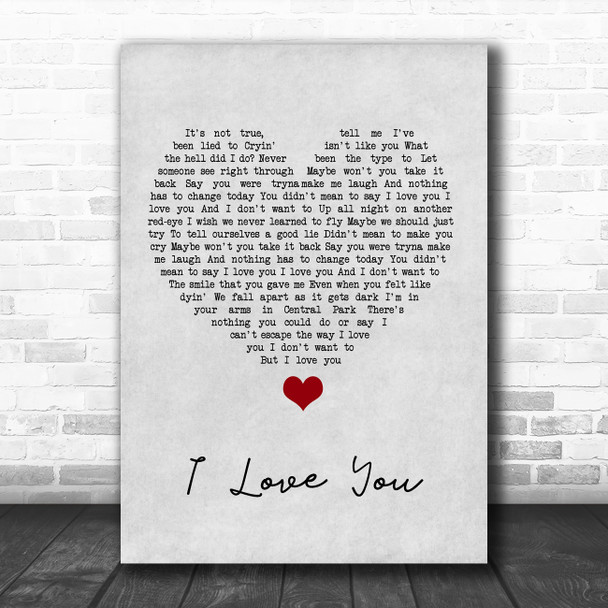 Billie Eilish I Love You Grey Heart Song Lyric Quote Music Print